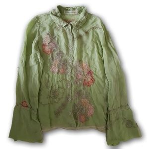 Johnny Was floral embroidered button down  shirt M
